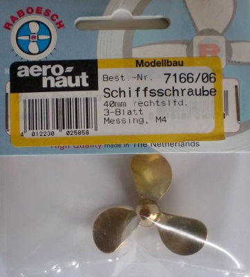 Schiffsschraube, messing,  Ø 40 mm, M 4 R, 3-Blatt