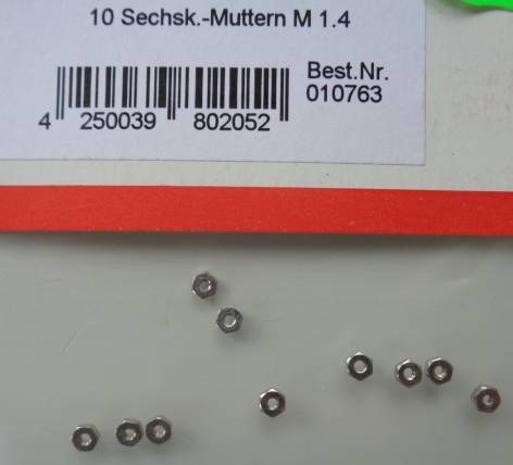 Sechskantmuttern 10 Stück,   M 1.4 mm