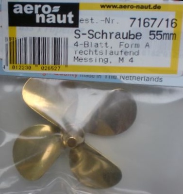 Schiffsschraube, messing, M 4, Ø 55 R, 4-Blatt