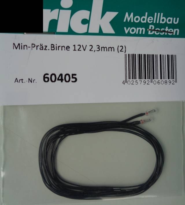 Min-Präz.Birne 12V 2,3mm, 2 Stück, Kabellänge 35 cm