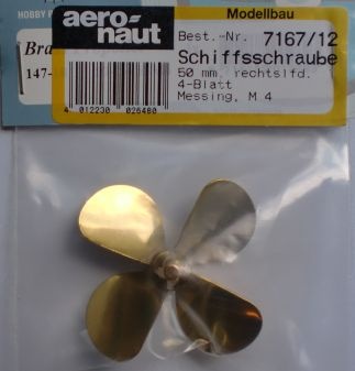 Schiffsschraube, messing, M 4, Ø 50 R, 4-Blatt
