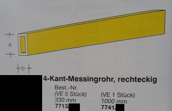 4-Kant-Messingrohr, rechteckig, 3,0 x 1,5 mm, WDST. 0,30 mm