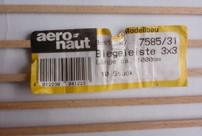 5 Stück Biegeleisten Buche   3 x  3 mm, 1 m lang