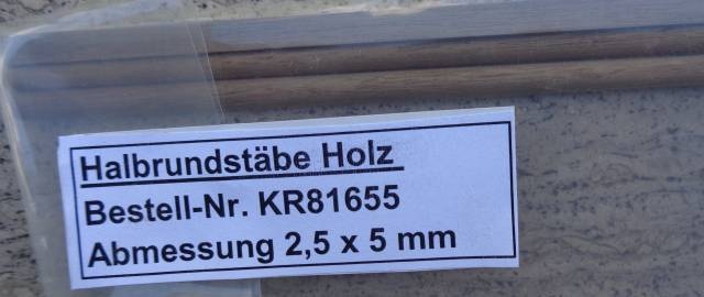 Halbrundstab Holz 2,5x5 mm, 1 m lang,  1 Stück