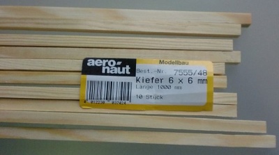 Kiefernleisten 6 x 6 mm, 1 m lang, 10 Stück