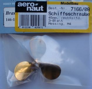 Schiffsschraube, messing,  Ø 45 mm, M 4 R, 3-Blatt