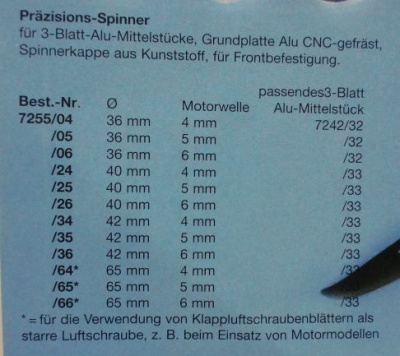Präzisions-Spinner 3-Bl. Ø 40 mm, für Motorwelle 6 mm,
