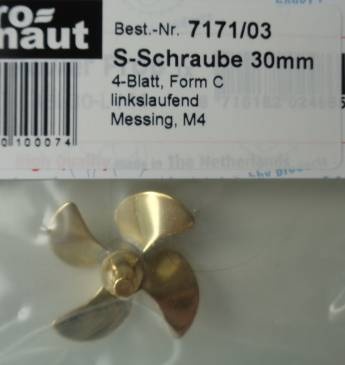 Power-Prop, 4-Blatt, messing,  Ø 30 mm, stumpfe Nabe