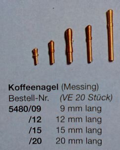 Koffeenägel (Messing),  9  mm, 20 Stück