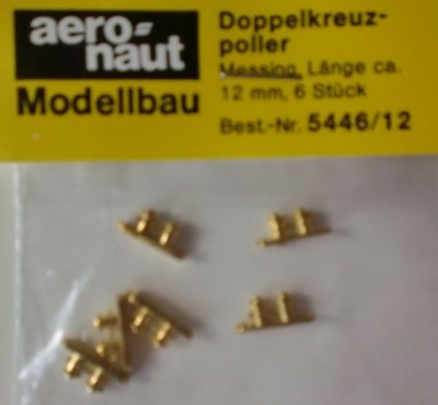 Doppelkreuzpoller, messing, 12 mm lang, 6 Stück