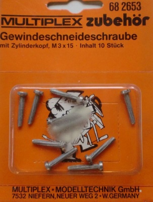 Gewindeschneideschrauben m.Zylinderkopf, M 3 x 15, 10 Stck.,