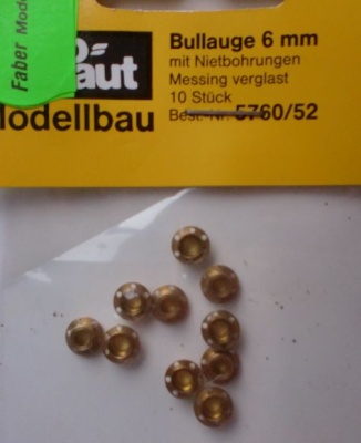 Bullaugen, Messing, 6 mm, 10 Stück