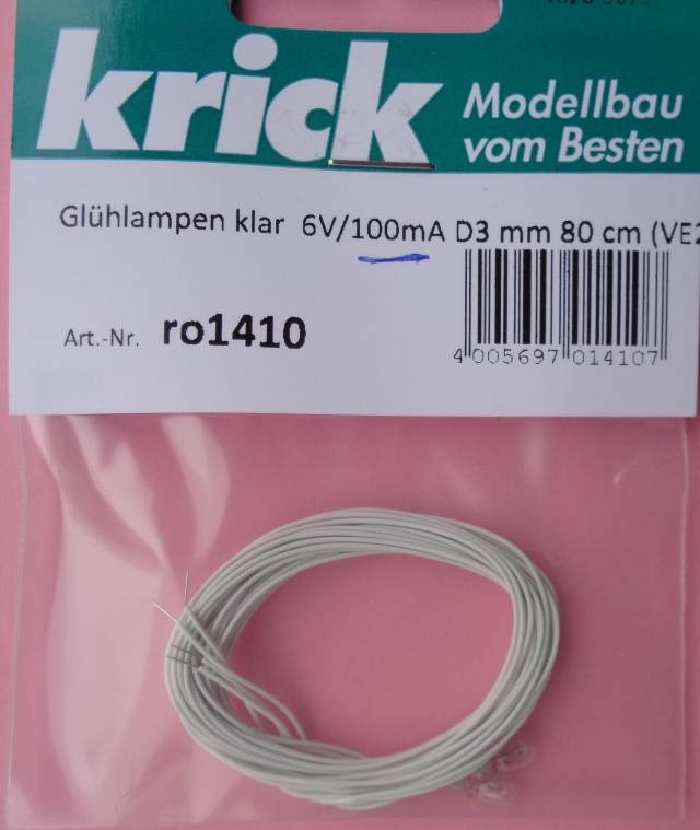 Krick ro1410 Glühlampen klar 6V/100mA D3 mm 80 cm VE