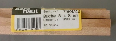 BUCHEN-Vierkantleisten  8 x 8 mm, 1 m lang, 10 Stück