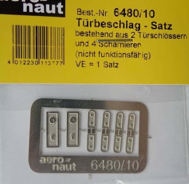 Türbeschlag-Satz, 11,5 x 4 mm, 2 türchl. + 4 Scharniere