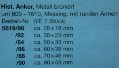 Histr. Anker, Metall brüniert, mit runden Armen, 38 x 25 mm