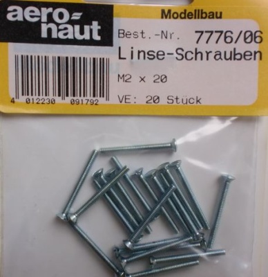 Linsenkopf-Schrauben messing, M 2 x 20 mm, 20 Stück