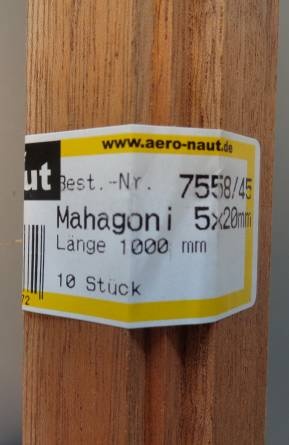 MAHAGONI-Vierkantleisten  5 x 20 mm, 1 m lang, 10 Stück