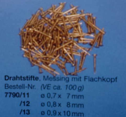 Drahtstifte, Messing m. Flachkopf, Ø 0,8 x 8 mm, ca. 100 g