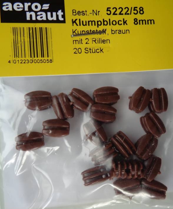 Klumpblock (Plastik), Höhe 8 mm, 2 Rille, 20 Stück