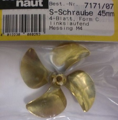 Power-Prop, 4-Blatt, messing,  Ø 45 mm, stumpfe Nabe