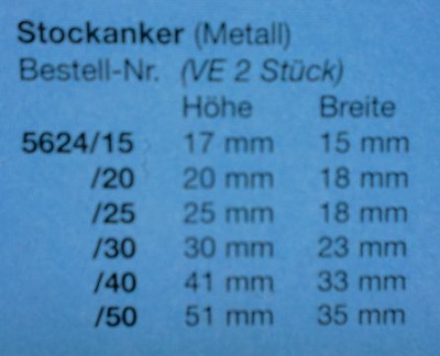 Stockanker, metall, Höhe 20mm, Breite 18 mm, 2 Stück