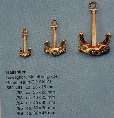 Hallanker, beweglich, Metall vergoldet, 80 mm