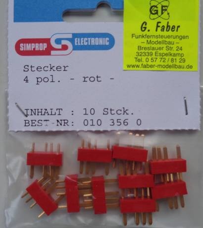 Stecker  4-polig, rot, 10 Stück