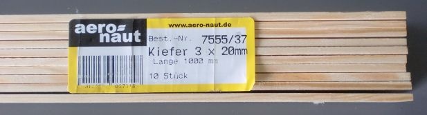 Kiefernleisten 3 x 20 mm, 1 m lang, 10 Stück - 32x vorrätig