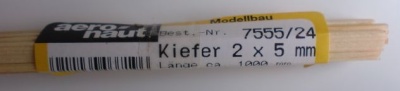 Kiefernleisten 2 x 5 mm, 1 m lang, 10 Stück