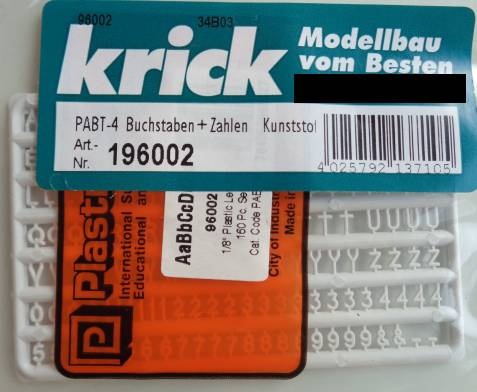 PABT-4 Buchstaben+Zahlen  Kunststoff, 4 mm hoch