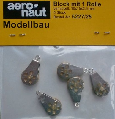 Block mit 1 Rolle, vernickelt, 5 Stück, 10x16mm, 3,5 mm dick