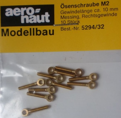 Ösenschrauben, Messing, Gewinde M 2 mm, 10 Stück