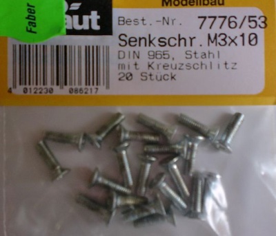 Linsenkopf-Senkschrauben M 3 x 10 mm, 20 Stück