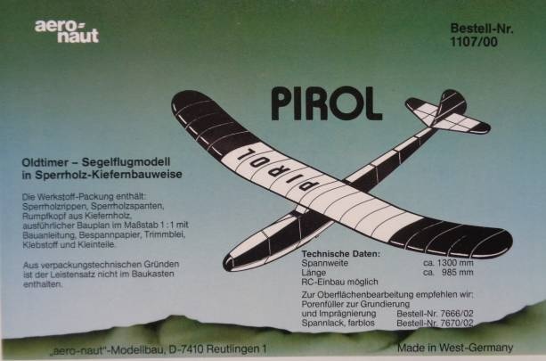 PIROL Segelflugmodell  (Spannw. 130 cm)- vorrätig -  /1.6.22