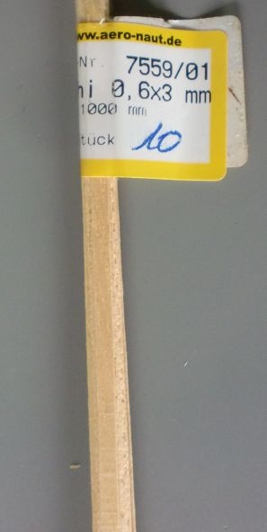 ABACHI-Vierkantleisten  0,6 x 3 mm, 1 m lang, 10 Stück