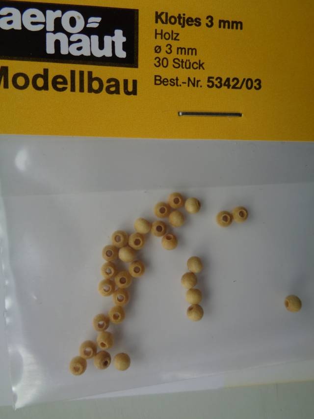 Klotjes Holz Ø 3 mm, Bohrung 1,5 mm, 30 Stück