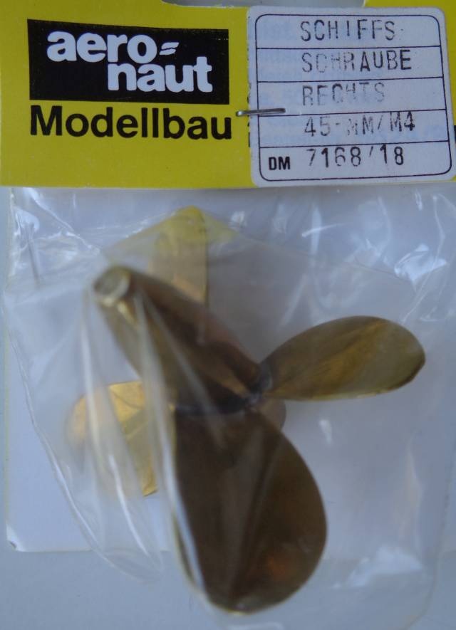 Schiffsschraube, messing,  M 4, 45 mm , R  4-Blatt