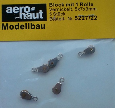 Block mit 1 Rolle, vernickelt, 5 Stück,  5x 7mm, 3 mm dick
