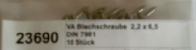 Blechschrauben 2,2*6,5 DIN 7981 A2, 10 Stück