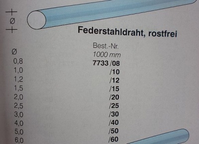 5 Stück Stahldraht,  rostfrei, Ø 2 mm, 1 m lang