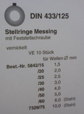 Stellring Stahl vernickelt für Wellen-Ø  2.5mm, 10 Stück