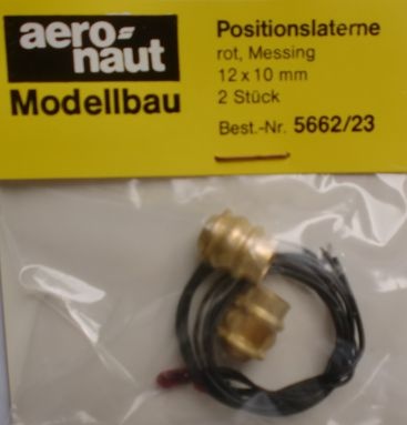 Postionslaternen, 3 V, rot, Ø 12x10 mm, Messing, 2 Stück