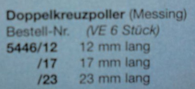 Doppelkreuzpoller, messing, 17 mm lang, 6 Stück