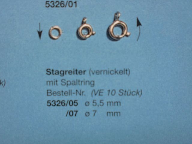 Stagreiter, vernickelt,  mit Spaltring, 6 mm, 10 St&uuml;ck,