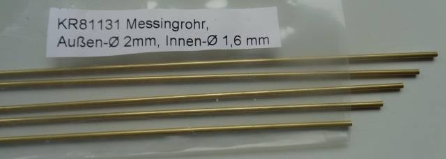 Messingrohr,  Außen-Ø 2 mm, Innen-Ø 1,6 mm