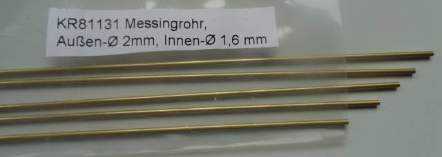 Messingrohr,  Außen-Ø 2 mm, Innen-Ø 1,6 mm