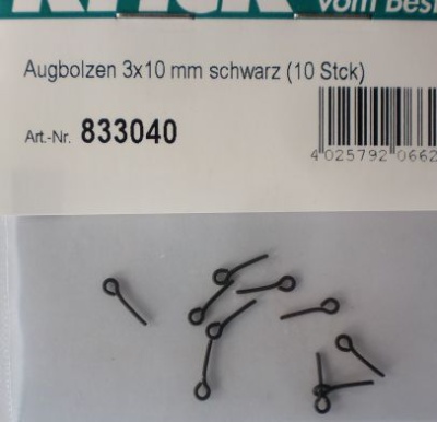 Augbolzen 3x12 mm schwarz (10 Stück)