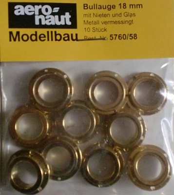 Bullaugen, Messing, 18 mm, 10 Stück