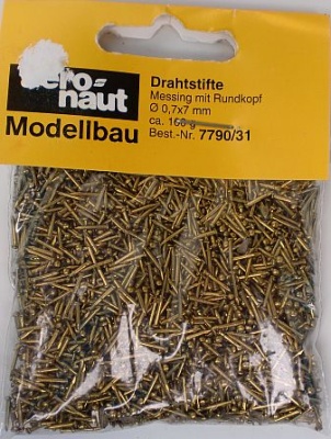 Drathstifte, Messsing m. Rundkopf Ø 0,7 x 7 mm